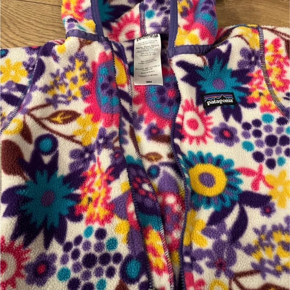 Patagonia Kids Floral Fleece Jacket - Purple, Teal, Yellow, Pink, Brown